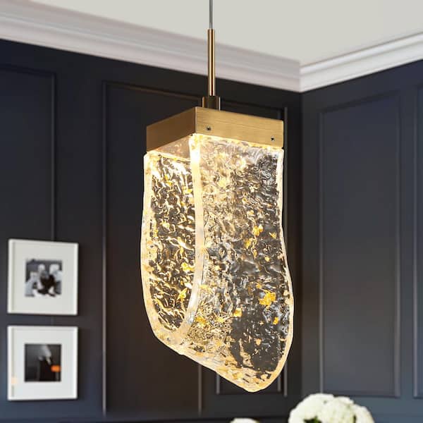 LNC Aeyilana 6-Watt 1-Light Plating Brass Integrated LED Mini Pendant Light with Goldleaf Resin Shade