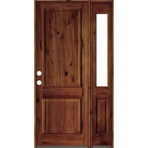 50 in. x 96 in. Knotty Alder Square Top Right-Hand/Inswing Clear Glass Red Chestnut Stain Wood Prehung Front Door w/RHSL