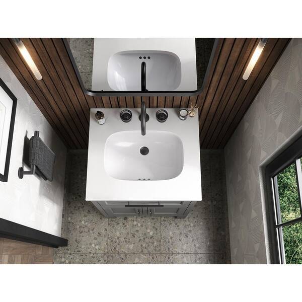 KOHLER Quo 25in. Single Sink Freestanding Mohair Grey Bath Vanity with White Quartz Top Assembled