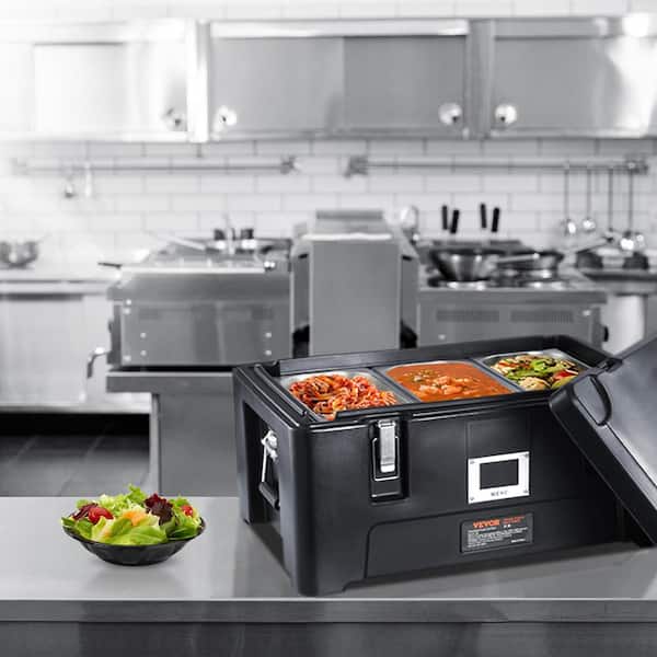 Insulated Food Pan Carrier 36 Qt. Capacity Stackable Catering Hot Box Top Load Food Warmer for Restaurant Canteen, Black