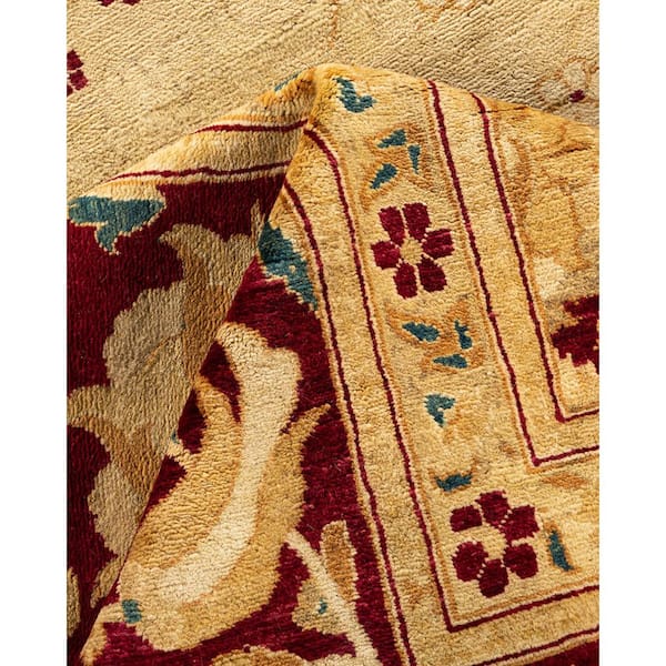 Eclectic 9 ft. x 12 ft. Yellow  Oriental Wool Indoor Area Rug