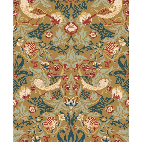 Seabrook Designs Ochre Fragaria Garden Unpasted Nonwoven Paper Wallpaper Roll 57.5 sq. ft.