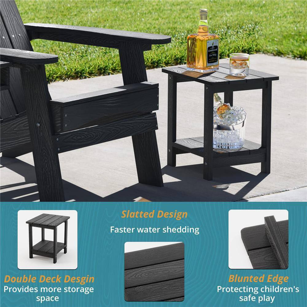 Black HDPS 2-Tier Weather Resistant Outdoor Side Table
