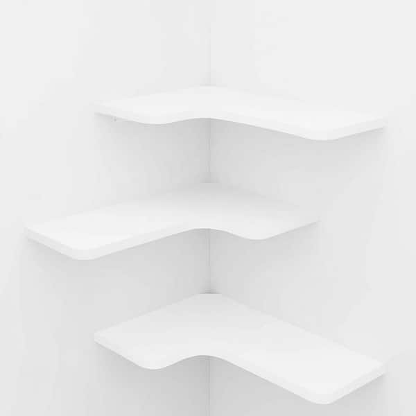 16 in. W x 11.4 in. D White Corner Shelves Wall Mounted Set of 3, Corner Decorative Wall Shelf with Cord Hole