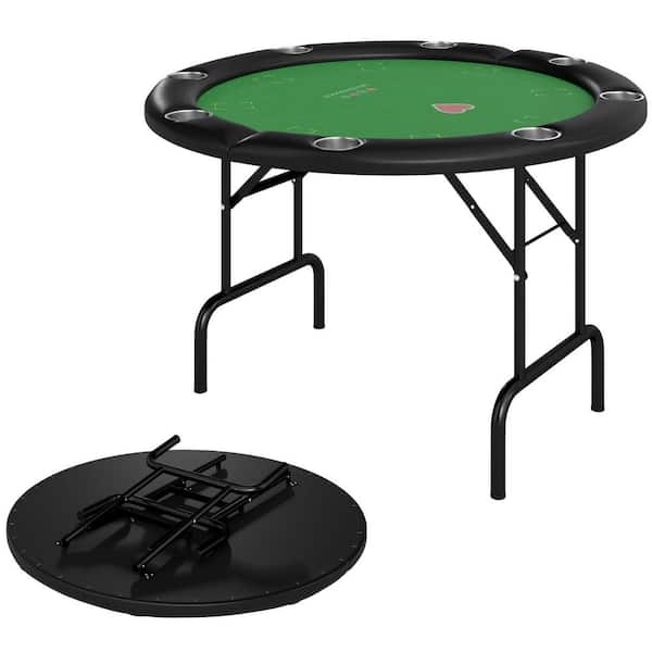 Poker Table Foldable 47 in. Round Casino Folding Game Table for 8 Players with Cup Holders, Green