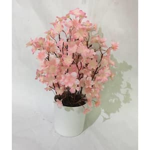 14 in. Artificial Pink Cherry Blossom in White Pot