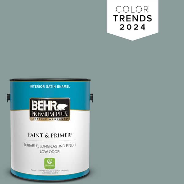 BEHR PREMIUM PLUS 1 gal. Home Decorators Collection #HDC-AC-23 Provence Blue Satin Enamel Low Odor Interior Paint & Primer
