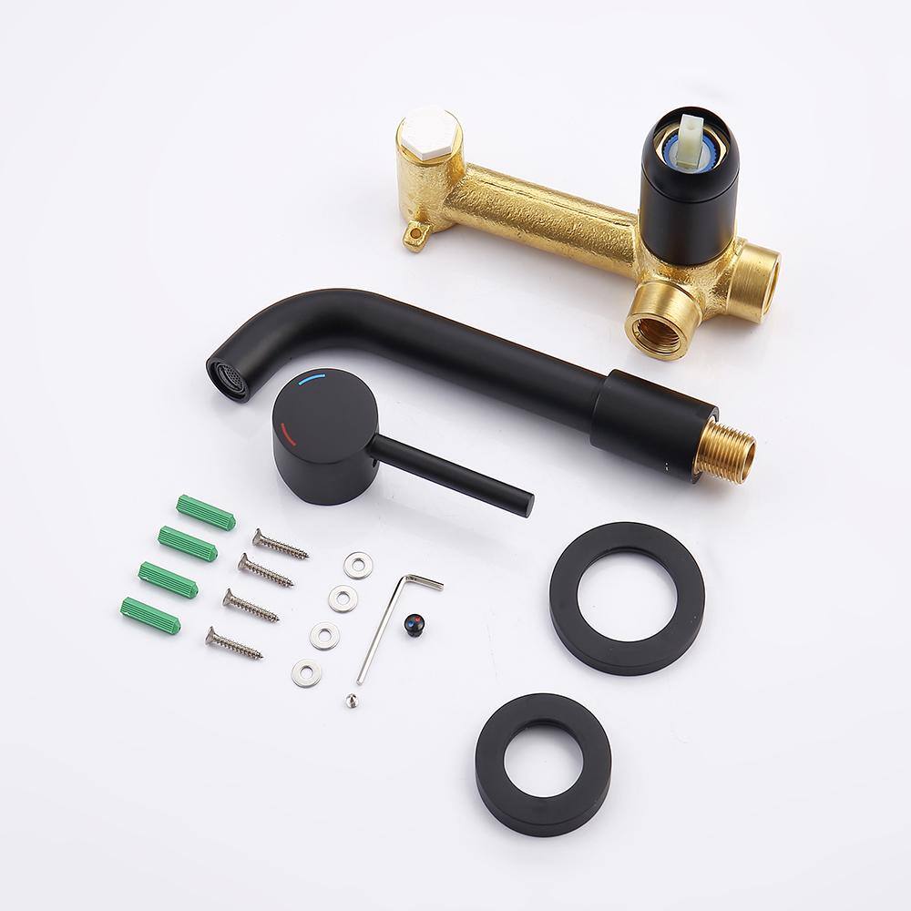 Matte Black Wall Mount Bathroom Faucet with Brass Valve