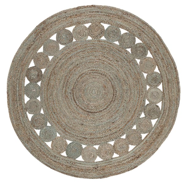 SAFAVIEH Natural Fiber Gray 4 ft. x 4 ft. Round Border Area Rug