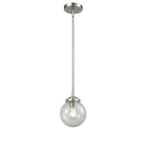 Beacon 1-Light Brushed Satin Nickel Globe Pendant Light with Seedy Glass Shade