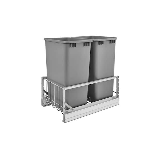 Rev-A-Shelf 22.94 in. H x 14.81 in. W x 22.13 in. D Double 50 Qt. Pull-Out Brushed Aluminum and Silver Waste Container