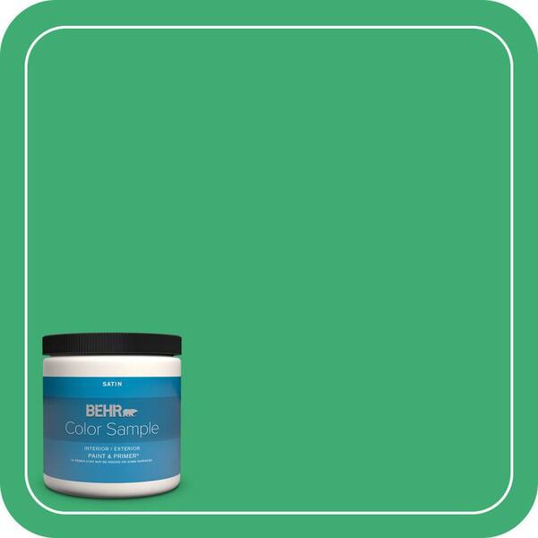 BEHR PREMIUM PLUS 8 oz. #460B-5 Fresh Greens Satin Enamel Interior/Exterior Paint & Primer Color Sample