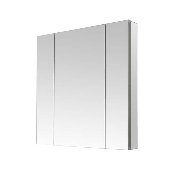 Royale 36 in W x 36 in. H Rectangular Tri-View Medicine Cabinet with Mirror Defogger and 3X Removeable Magnifying Mirror