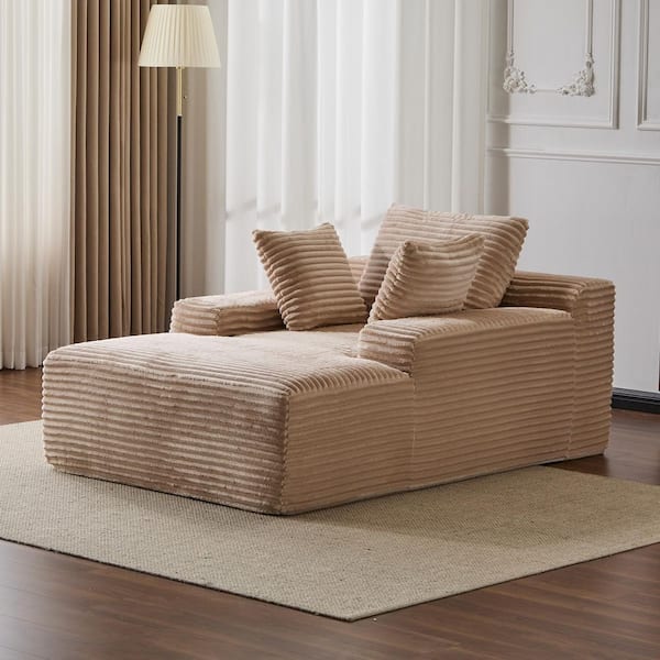 Modern Brown Corduroy Polyester Upholstery Oversized Chaise Lounge Chair Full Foam Comfy Lazy Sofa Couch with 3 Pillows