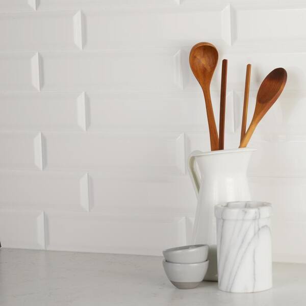 Daltile - Restore 3 in. x 12 in. Ceramic Bevel Bright White Subway Tile (9 sq. ft. / case)