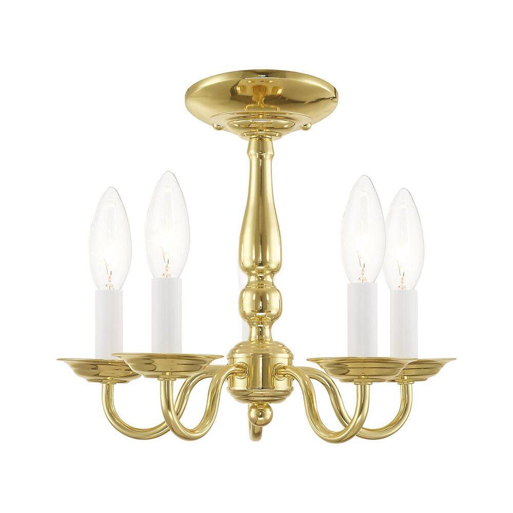 Elegant Williamsburgh Polished Brass Mini Chandelier with 5 Candelabra Lights