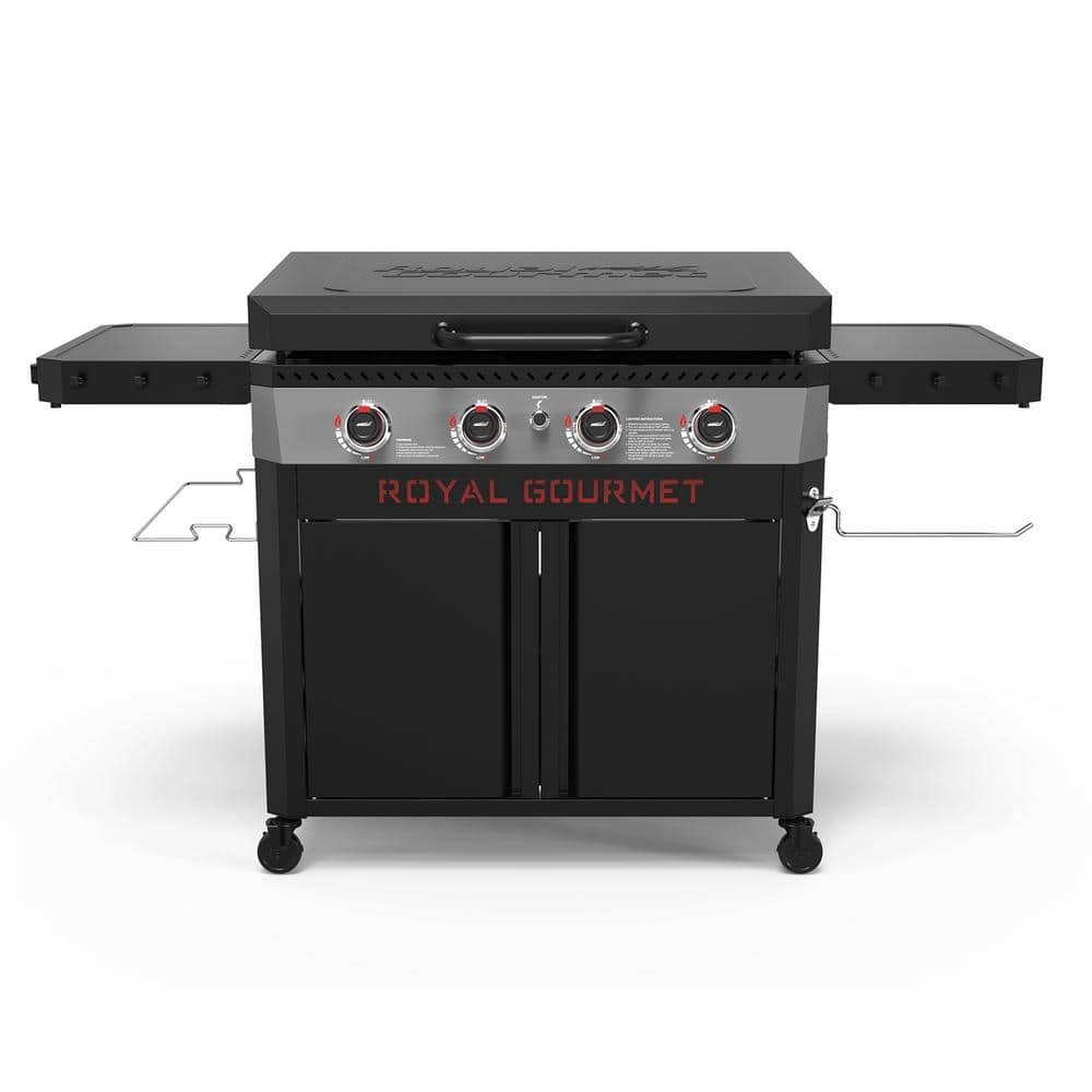 Royal Gourmet Premium 4-Burner Propane Grille in Gas Griddle in Black with Hood, Collapsible Side Shelves, 733 sq. in. Cooking Area