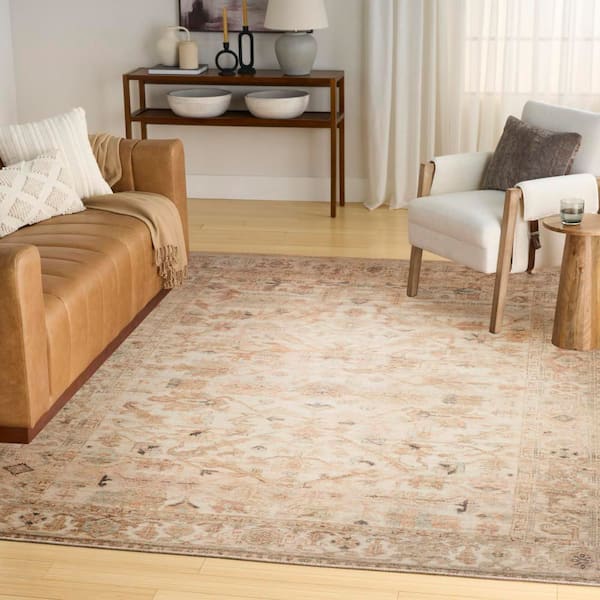 Vintage Washables Beige 9 ft. x 12 ft. Medallion Traditional Area Rug