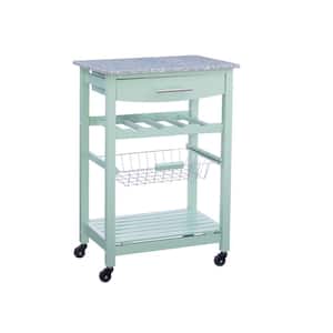 Todd Green Kitchen Cart with Granite Top and Storage