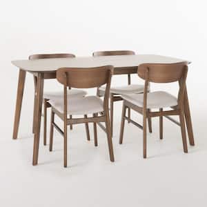 Lucious 5-Piece Light Beige and Natural Walnut Dining Set