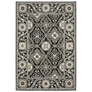 Rayder Black/Gray 2 ft. x 8 ft. Oriental Persian Trefoil Polypropylene/Polyester Indoor Runner Area Rug