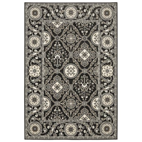 Rayder Black/Gray 10 ft. x 13 ft. Oriental Persian Trefoil Polypropylene/Polyester Indoor Area Rug
