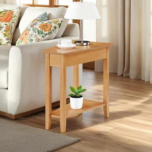 American Heritage 24 in. Honey Oat Wedge Wood End Table with Shelf