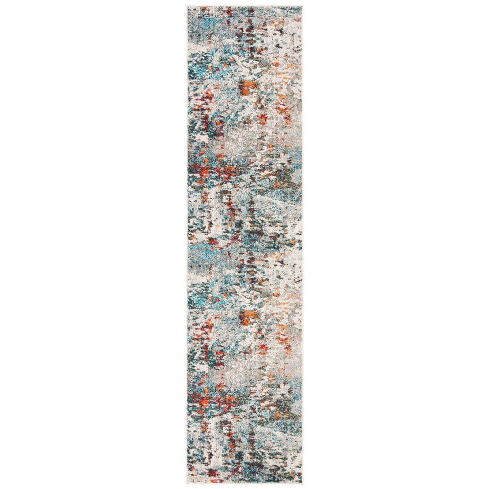Elegant Grey/Blue Synthetic 2' x 8' Runner Rug for Easy Care