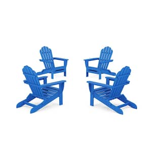Monterey Bay 4-Piece Plastic Patio Conversation Set in Pacific Blue Folding Adirondack Chair