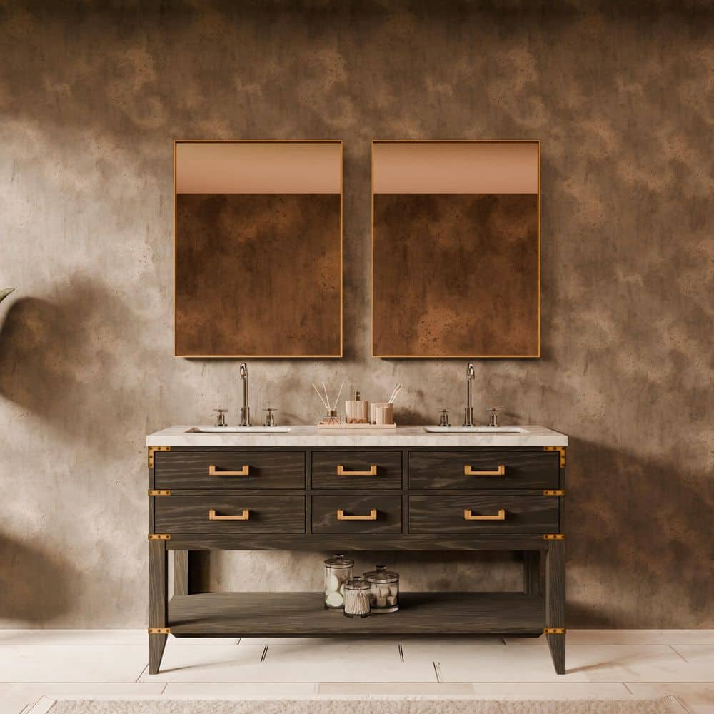 Irvington 60 in W x 22 in D Black Oak Double Bath Vanity, Carrara Marble Top, Faucet Set, and 28 in Mirrors price history on PriceWatchPro