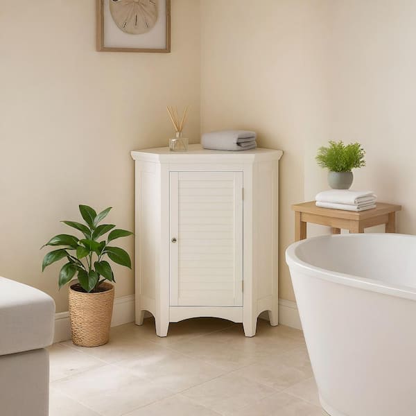 Teamson Home Glancy 17 in. D x 32 in. H x 24.75 in. W Freestanding Corner Bathroom Floor Storage Linen Cabinet in White