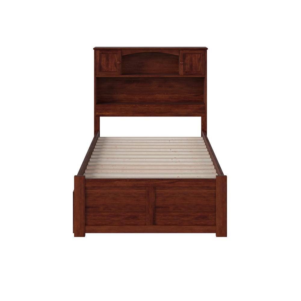 Newport Twin Walnut Platform Bed with Storage Drawers and Bookcase Headboard