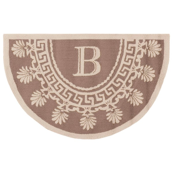Monogram 3 ft. x 4 ft. Half Moon Taupe Floral Indoor/Outdoor Area Rug