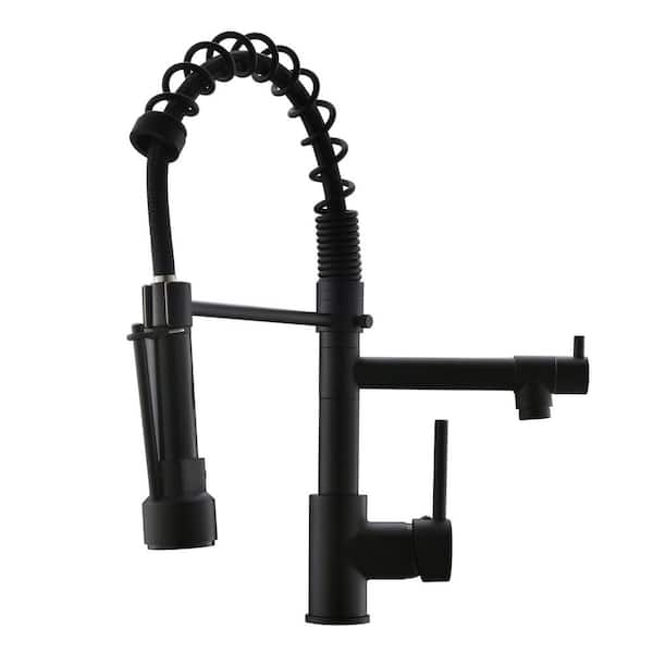 Aosspy Double-Handle Pull-Down Sprayer Kitchen Faucet in Matte Black