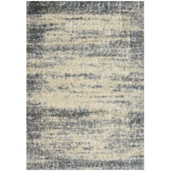 Rune Ivory/Blue 5 ft. x 8 ft. Distressed Shag Area Rug