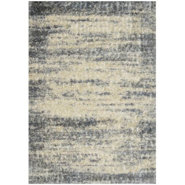 Rune Ivory/Blue 9 ft. x 13 ft. Distressed Shag Area Rug