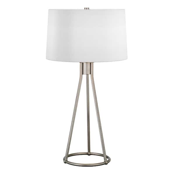 HomeRoots 28 in. White Modern Integrated LED Tripod Table Lamp with White Fabric Shade