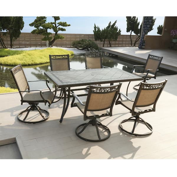 Unbranded Casual World 7-Piece Aluminum Patio Dining Set, 6-Sling Swivel Chairs and Rectangular Dining Table with Umbrella Hole