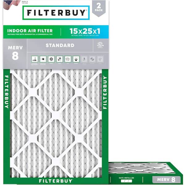 15 in. x 25 in. x 1 in. MERV 8 (FPR 5) Dust Defense Pleated HVAC AC Furnace Air Filters Replacement (2-Pack)