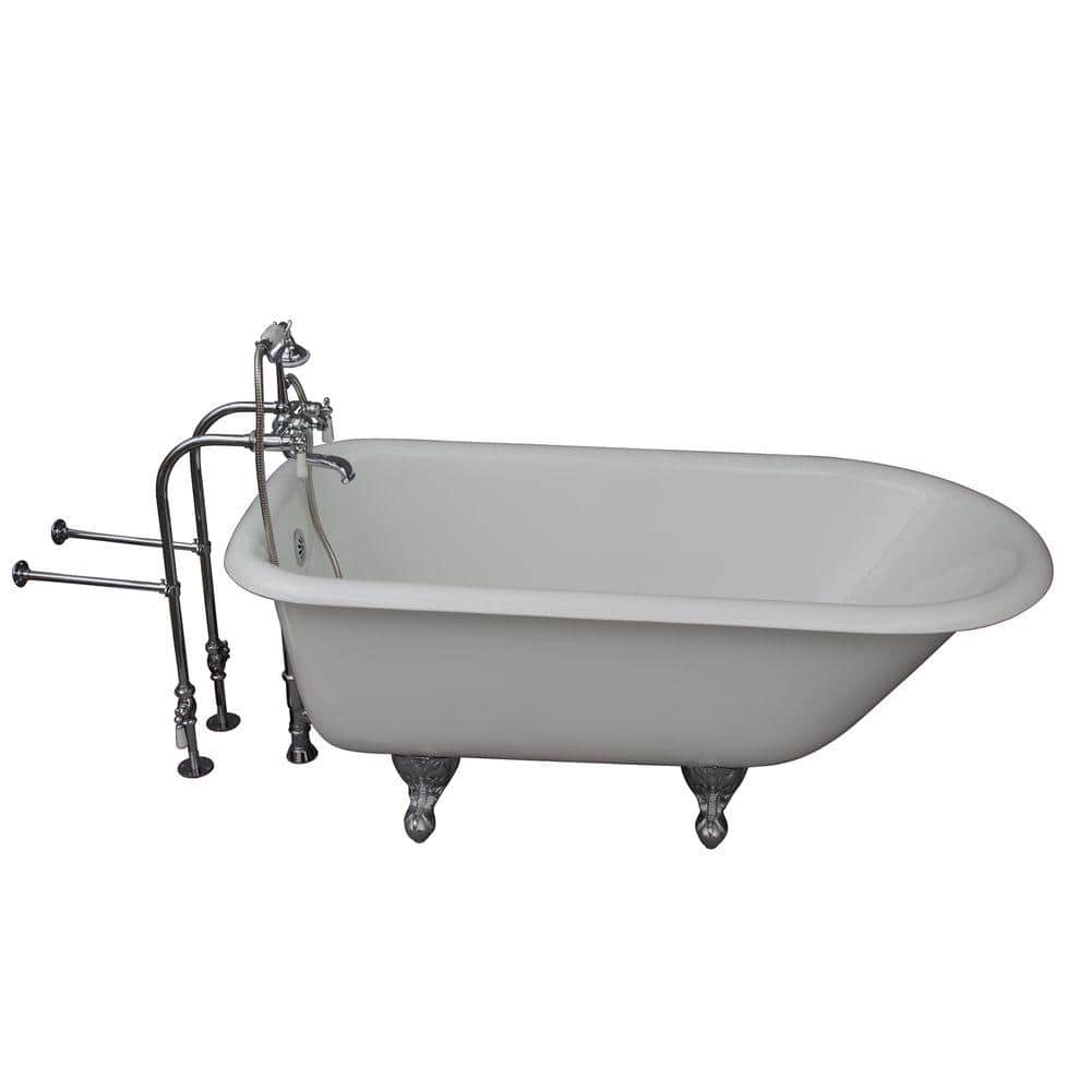 5 ft. Cast Iron Ball and Claw Feet Roll Top Tub in White with Polished Chro