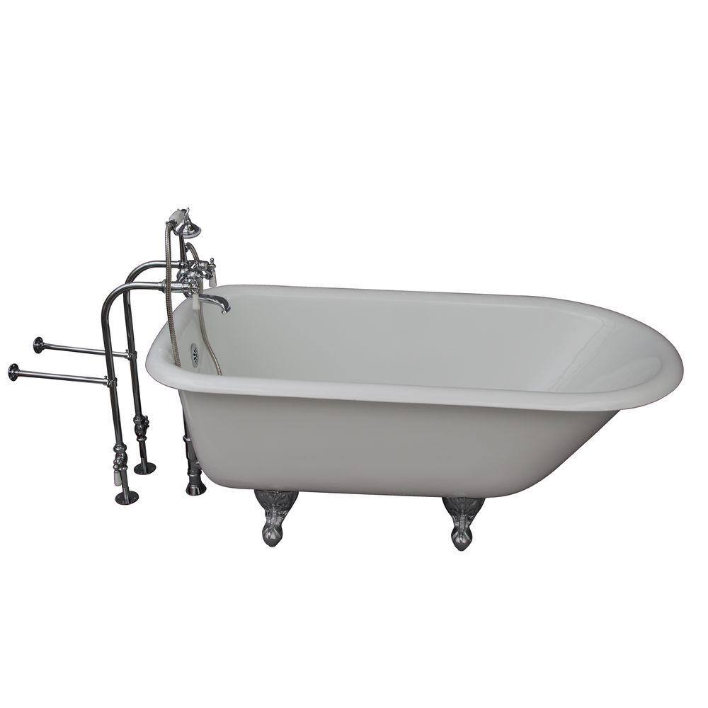 5.6 ft. Cast Iron Ball and Claw Feet Roll Top Tub in White with Polished Ch