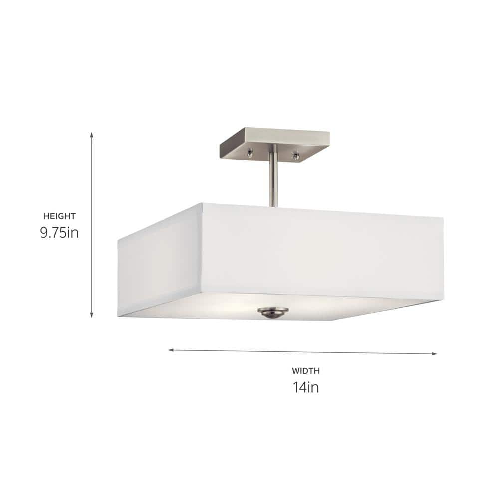 Elegant Urban 14" Brushed Nickel Square Semi-Flush Ceiling Light