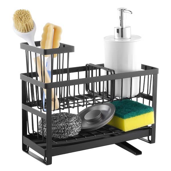 Kitchen Sink Caddy Organizer, Black, 4.02 in. D x 9.37 in. L, Heavy Duty, 2 Tier, Drawer and Shelf Liners (1 Pack)