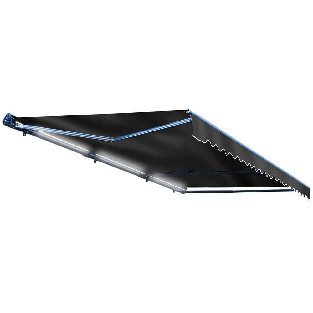 Black Motorized Retractable Patio Awning with LED Lights, 13' x 10'