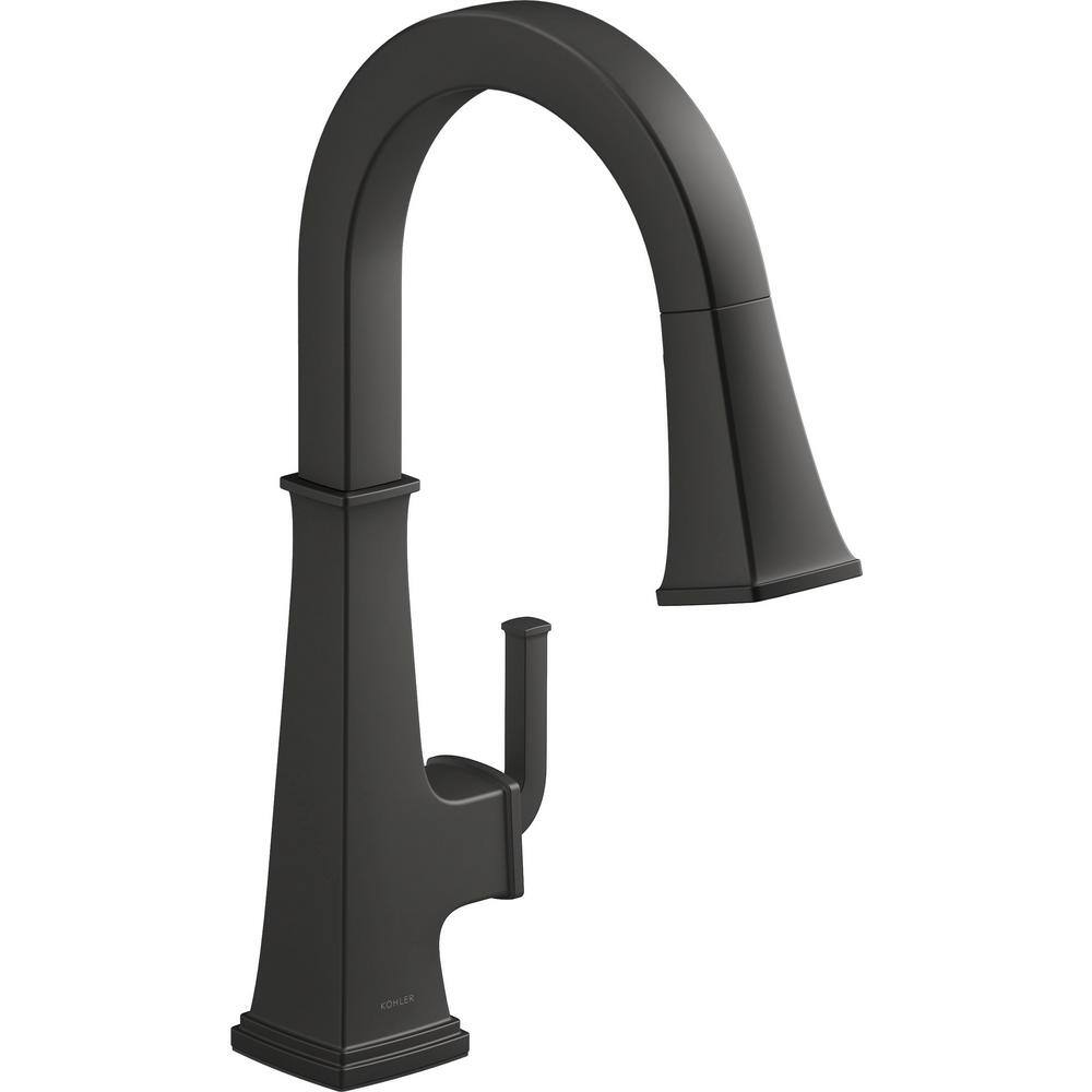 Matte Black Single-Handle Pull-Down Kitchen Faucet with Sprayhead