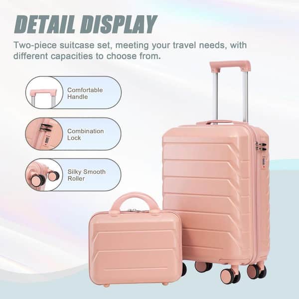 INNOBULE 2 Pcs Pink ABS Plastic Hardside Spinner Wheels Luggage
