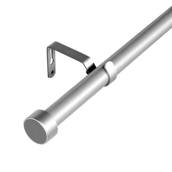 Logmey 48 in. - 88 in. Decorative Adjustable 1 in. Metal Single Curtain Rod in Silver with End Cap Finials
