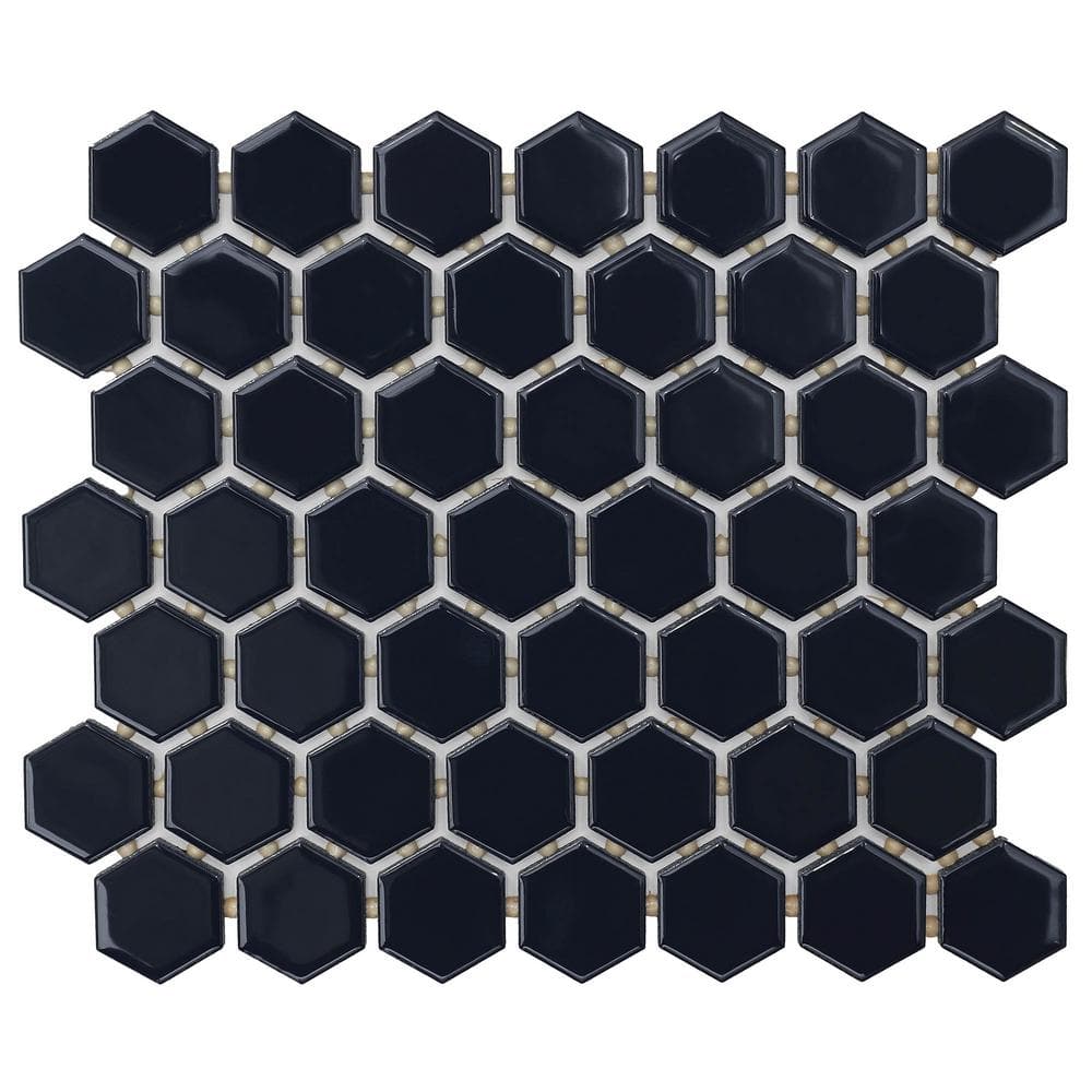 Daltile Restore Glossy Navy Hexagon 10 in. x 12 in. x 6.35 mm Glazed