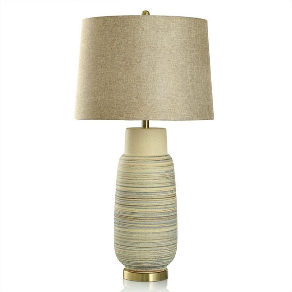StyleCraft 34.75 in. Gold Urn Task and Reading Table Lamp for Living Room with Brown Linen Shade