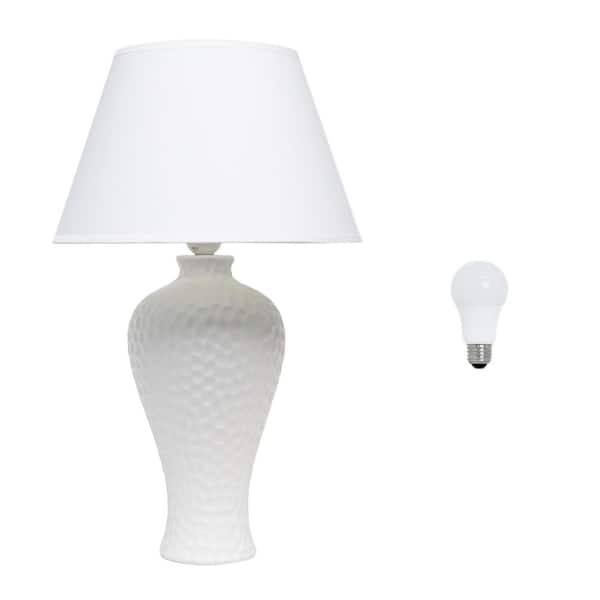 20.08 in. Textured Stucco Curvy Ceramic Table Lamp with LED Bulb White